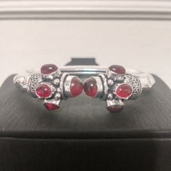 Garnet Sterling Silver Overlay Bangle Bracelet 