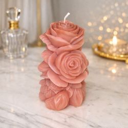 Rose Pillar Candle – Handmade Floral Decor