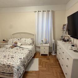 White Bedroom Furniture Set with Bed, Dresser, and Nightstand