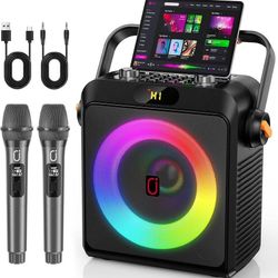 new Portable Karaoke Machine w/2 Wireless Mics - 80W Bluetooth 5.3 Speaker with 6.5" Subwoofer, AI Bass Boost | Home Party PA System for Adults, Live 