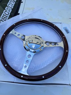 Classic Wood Rim Chrome Spoke Steering Wheel