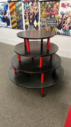4-Tier Round Retail Display Stand on Wheels