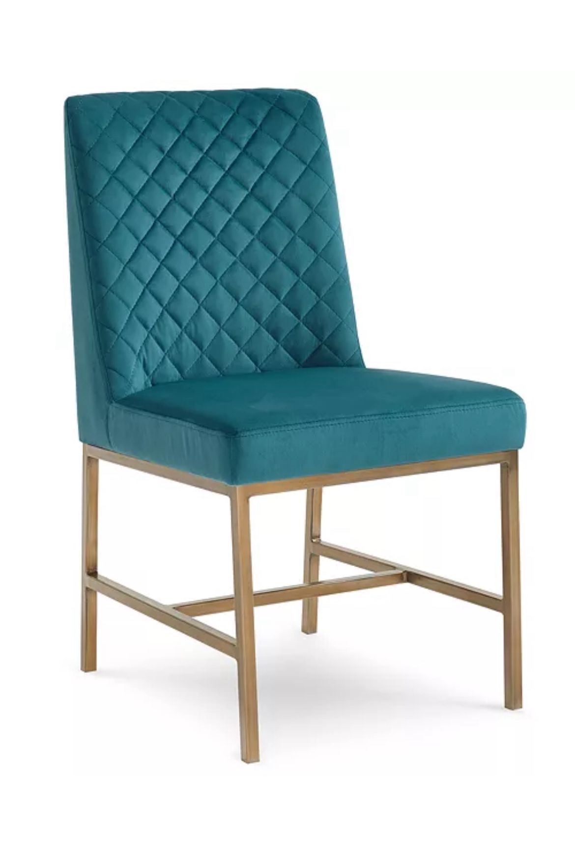 Cambridge Teal Diamond Tufted Velvet Brass Dining Chair