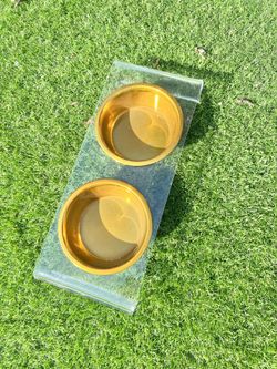 New Copper Dog Bowls Lifted On Modern Acrylic 