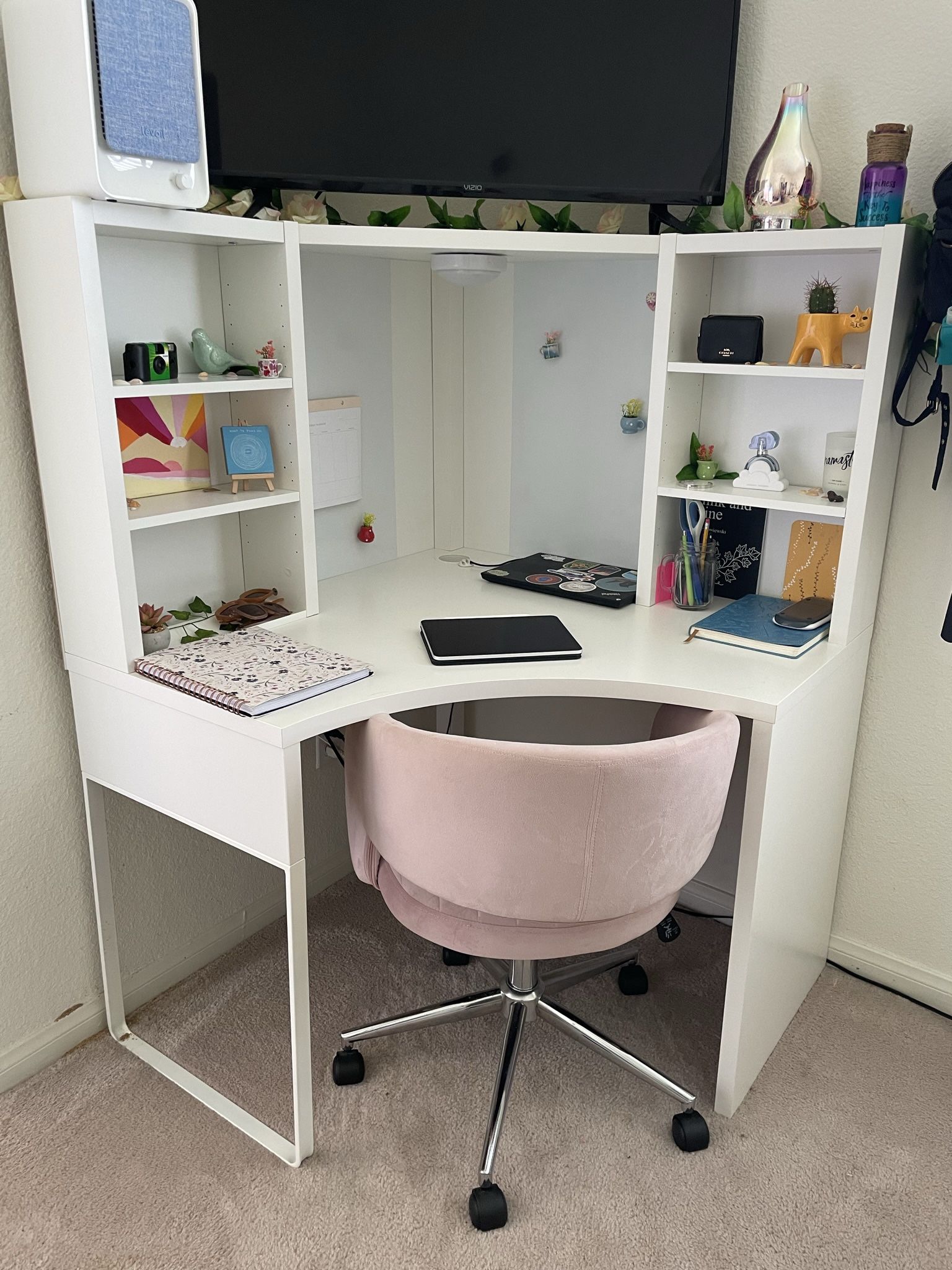 Large White Desk with Shelves