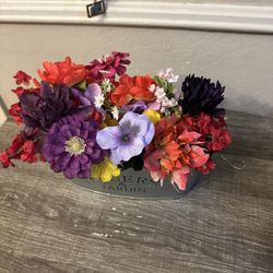 Tin Basket Filled With Flowers 