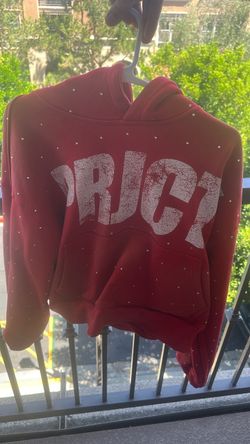 Red Graphic Hoodie with Rhinestone Detail size small