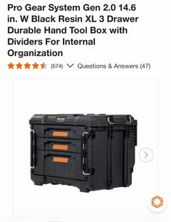 Pro Gear System Gen 2.0 14.6 in. W Black Resin XL 3 Drawer Durable Hand Tool Box with Dividers For Internal Organization