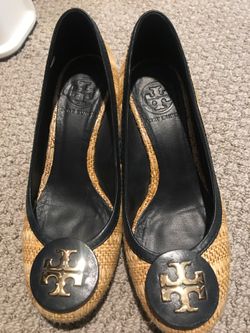 Tory Burch straw navy wedge