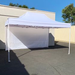 New $160 Heavy Duty 10x15 FT Canopy with (1 Sidewall) EZ PopUp Party Tent w/ Carry Bag (White, Black)