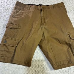 Iron Flex Men's Brown Cargo Shorts Cotton Spandex Flat Front Pockets Casual