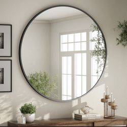Round Metal Framed Mirror Black