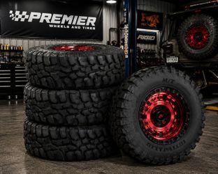 (4) Fittipaldi Wheels Rims FT100 18x9 6x139.7 18mm Machined with Gloss Red Tint & Satin & Tire Package 33x12.50xr18 MT Installed! 