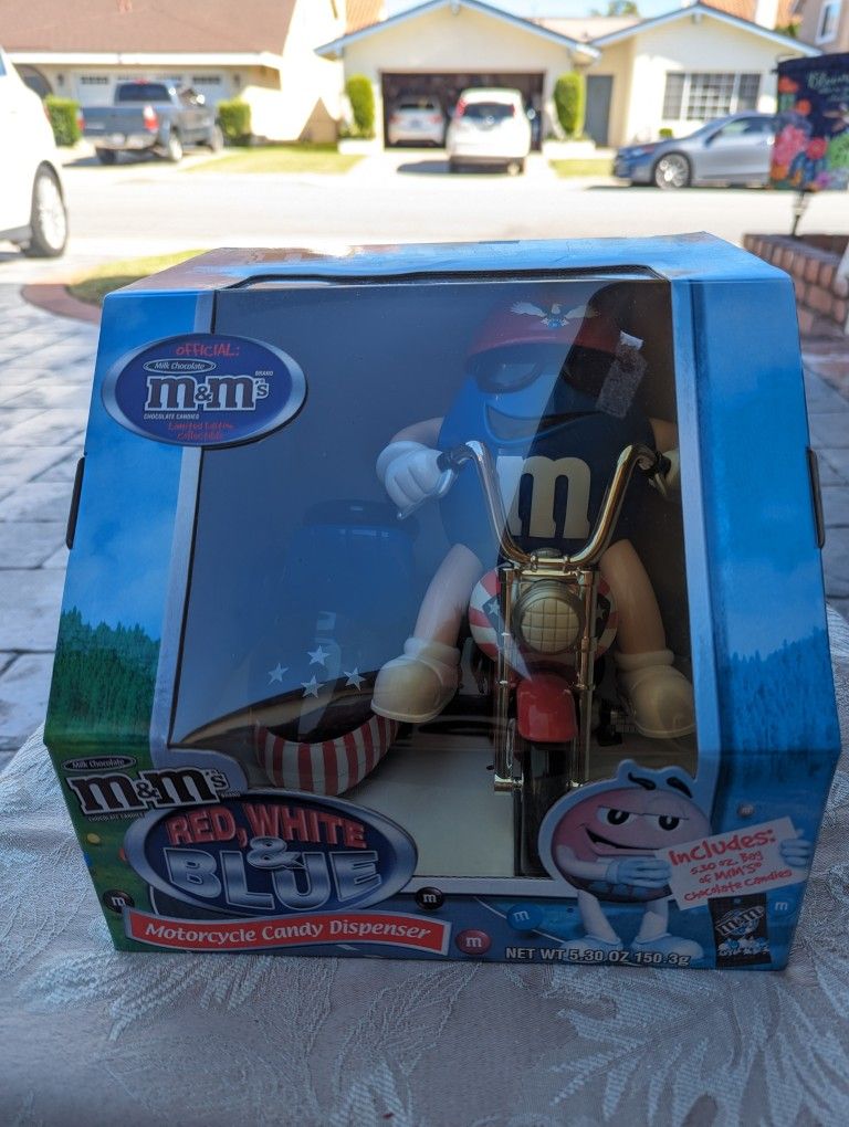 M&M Candy Dispenser - Red White And Blue Motorcycle