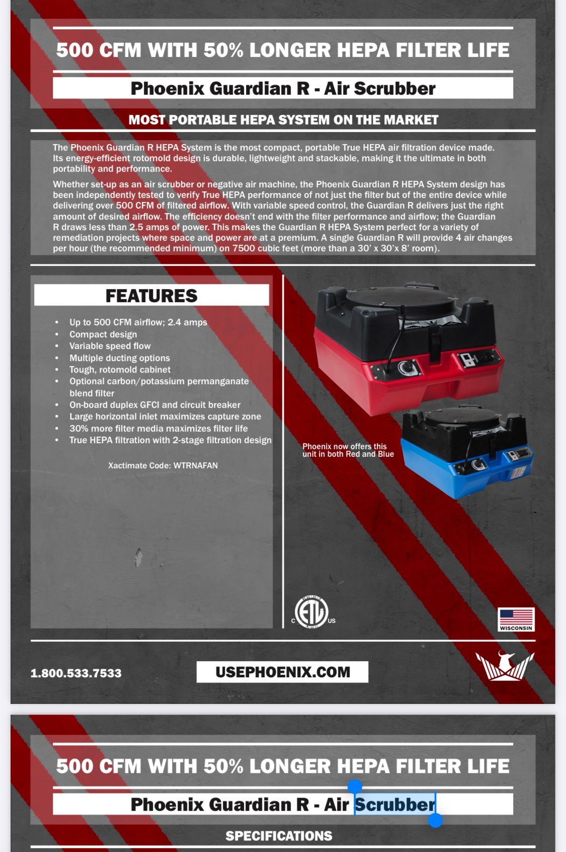 Phoenix GuardianR Pro 500 CFM HEPA Air Scrubber System