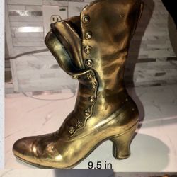 Mid century Vintage Brass Victorian boot sculpture Vase