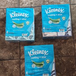 Brand New Packages Of Kleenex Cooling+Aloe Facial Tissues 4 Pack