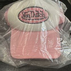 Von Dutch Unisex Adult Pink White Logo Trucker Hat Cap Y2K Adjustable Snapback