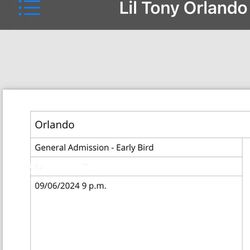 Lil Tony Official Concert Tickets 09/06/2024