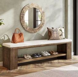 YT0061 63" Solid Wood Entryway Bench, Modern Upholstered End of Bed Bench