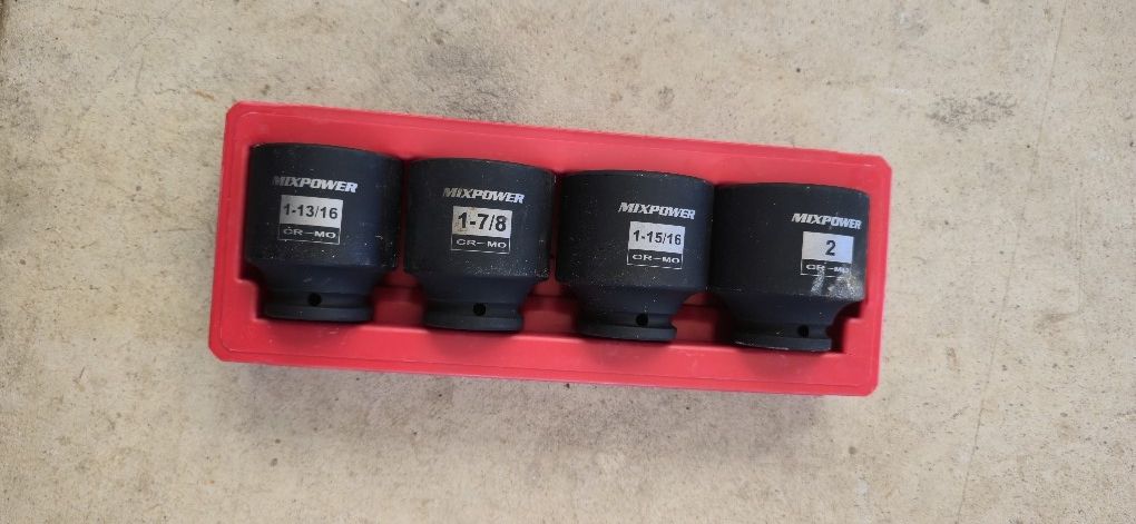 1/2-Inch Drive Impact Socket Set, Inch, Cr-Mo, 6 Point, 1-13/16",1-7/8", 1-15/16", 2", 4-Piece 1/2" Dr. Spindle Axle Nut Impact Socket Set, Impact Gra