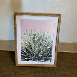 Contemporary Cactus Art Print in Natural Wood Frame