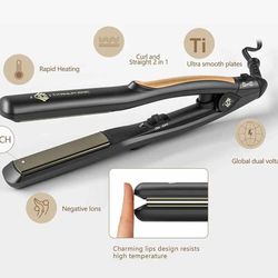 Jinri Travel Hair Straightener, 360° Swivel Cord Flat Iron, Ceramic Tourmaline PTC Flashing Heating and Automatically Shutoff Straightener Dual Voltag