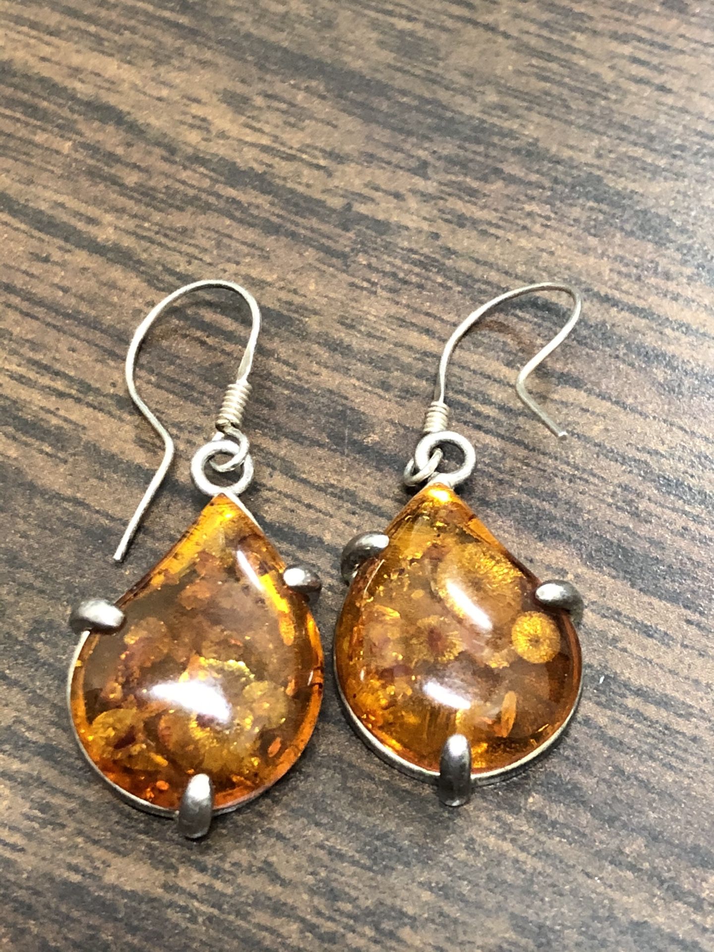 925 Silver Amber Tear Drop Style Earrings 6.52 Grams