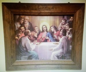 The Last Supper framed 25" wide x 21" height. Missing Glass.