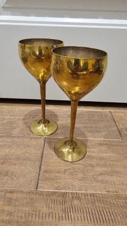 Vintage Solid Brass Wine Goblets - Set of 2