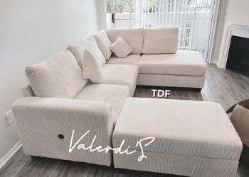 Corduroy Sectional Sofa with storage ottoman