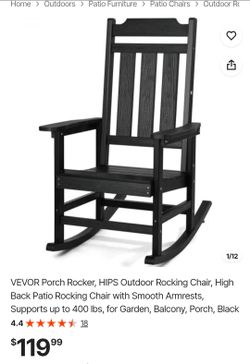 VEVOR Black Outdoor Patio Rocking Chair