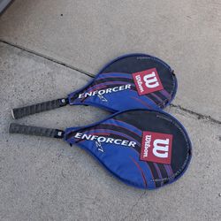 2 Wilson Enforcer 27 Tennis Rackets Soft Shock Grip (L4/4 1/2) With Covers & Balls