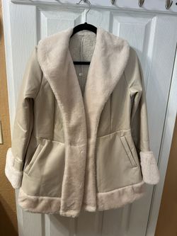 Beauty Women Faux Leather Jacket Winter Long Sleeve Warm Belt Coat with Collar