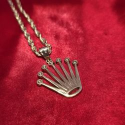 10k Gold Rope Chain & Crown Pendant