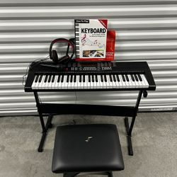 Keyboard With Stand, Microphone, Earphones, Stool