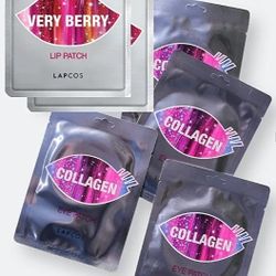 ☆New☆ Factor Sealed Fresh LAPCOS 4 Collagen Eye Masks + 2 Very Berry Lip Patches