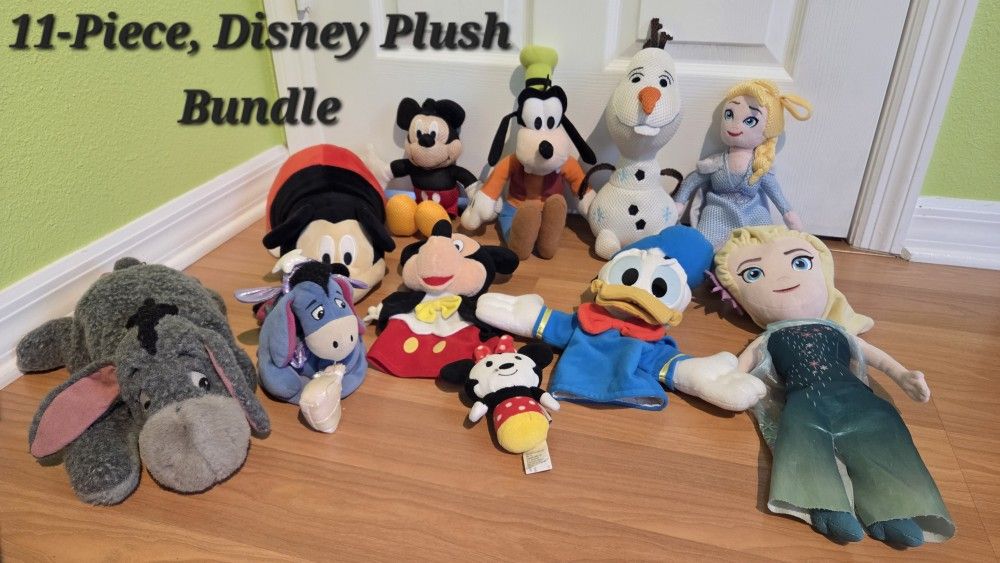 11-Piece, Disney Plush Stuffed Animal Bundle: Mickey, Minnie, Donald, Goofy, Elsa, Olaf, Eeyore, etc