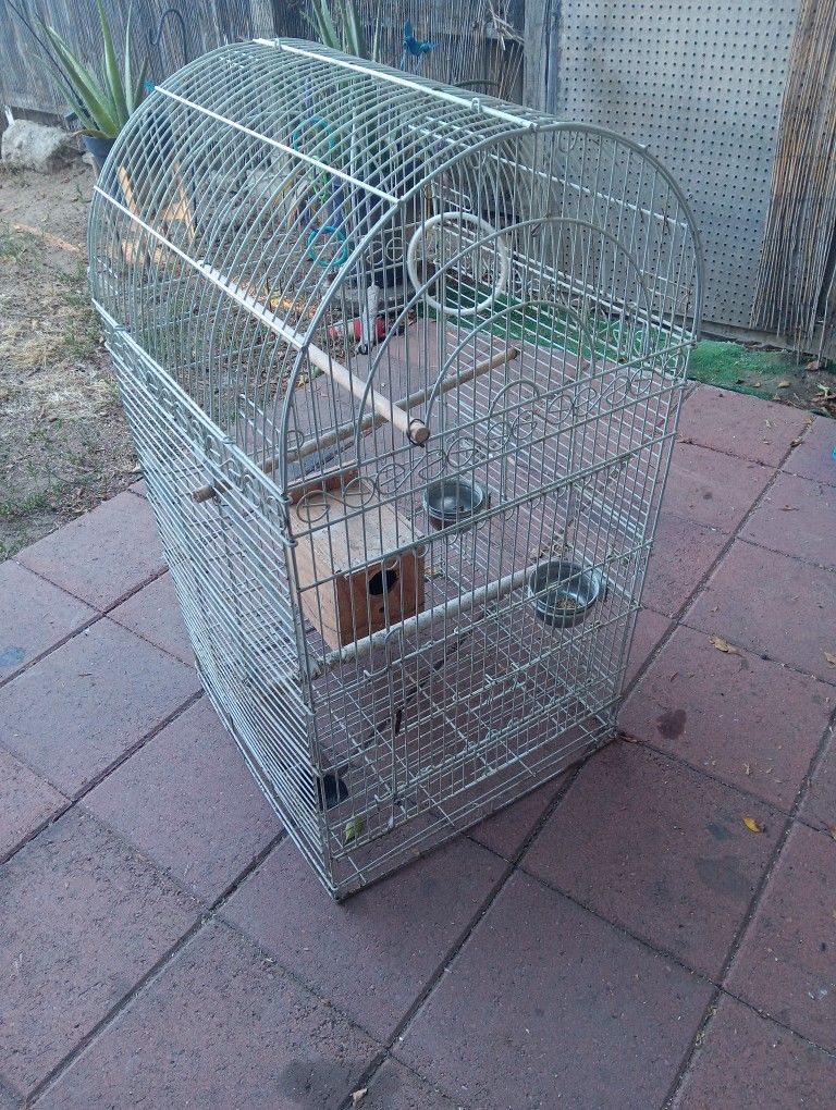 Big Bird Cage Used With Nest And Feeders