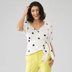WORTHINGTON Polka Dot Wrap Blouse