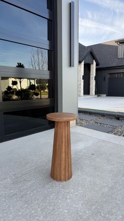 Round Fluted Wood Pedestal Side Table