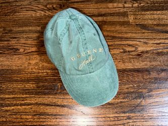 Vintage Gruene Texas Oldest Dancing Hall Hat Green Denim Leather Strap-Back Cap