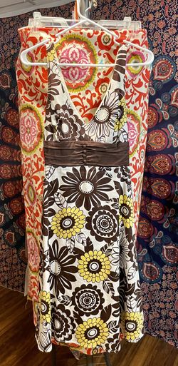 Sun Dress White With Yellow & Brown Flowers