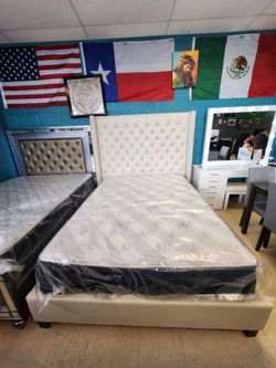 Queen bed frame with mattress pillow top