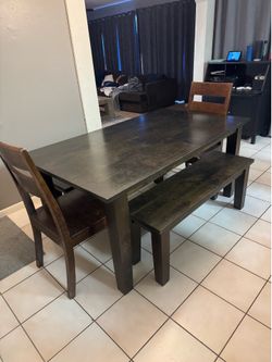 Crate and Barrel Table, (2) Chairs and (2)Benches