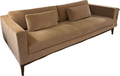 Vintage Restoration Hardware Camel Velvet Tuxedo Sofa