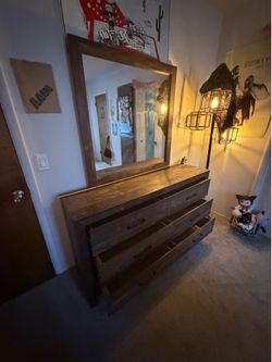 Rustic wood 6-drawer dresser and mirror