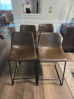 Set of 4 Brown Faux Leather Counter/Bar Stools – $150