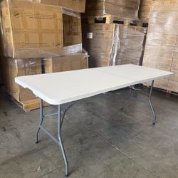 6ft Foldable Portable Plastic Tables for Party, Fold-in-Half Heavy Duty Table, 6’ Utility Dining Card Long Table, Indoor Outdoor Fold up for Picnic, C