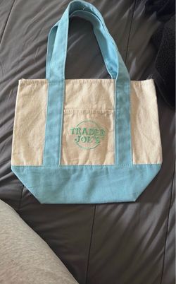 Trader Joe's Mini Pastel Canvas Tote Bag in blue
